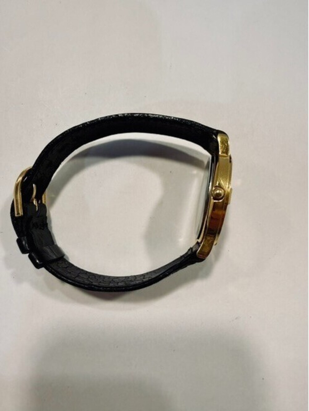 Vintage ESQ Movado Black Dial Gold Tone Swiss Quartz Dress Watch 300002 Leather - Picture 4 of 6
